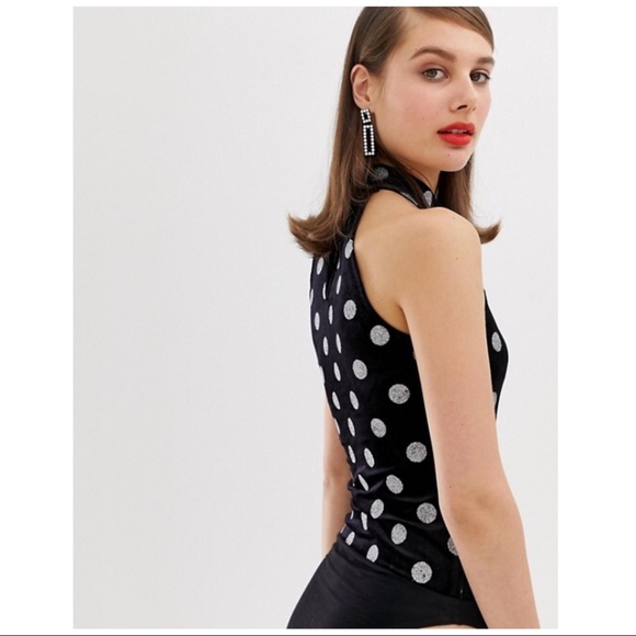 ASOS | GLITTER MOCK NECK 90s POLKADOT BODYSUIT - Picture 3 of 4